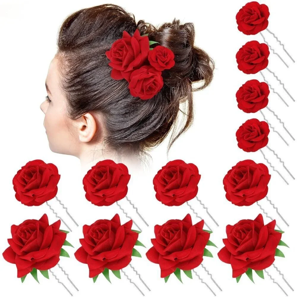 12 Pcs Rose Hair Clip Mexican Hair Accessories for Flamenco Dancer Women Mexican
